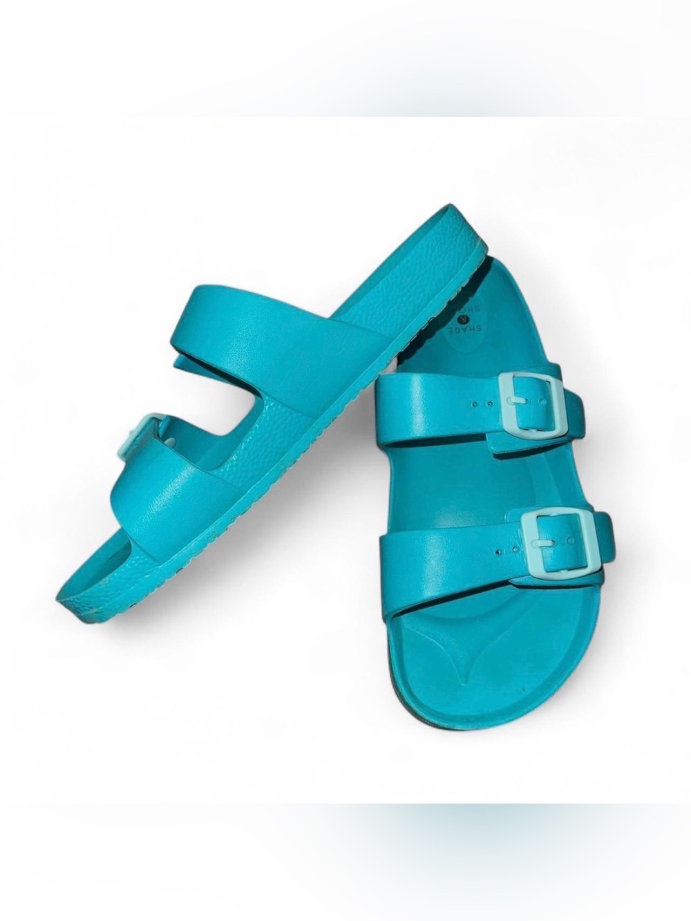 Turquoise Size 9 Double-Buckle Slide Sandals Slip On